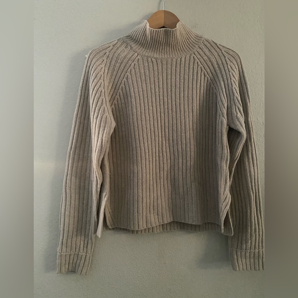 Everlane Beige Ribbed Turtleneck Sweater